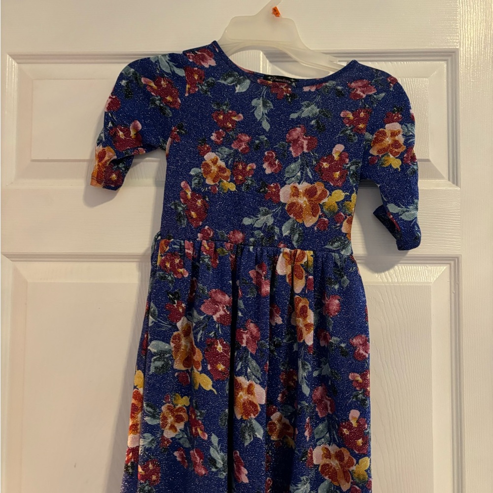 Xhilaration Orange and Yellow Pleated Fit and Flare Dress with 3/4 Puff Sleeves